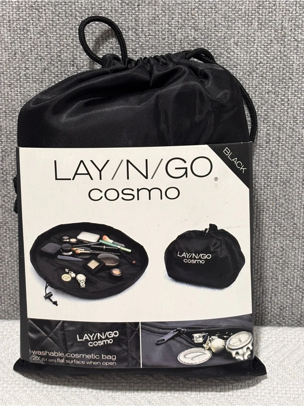 🩵LAY N GO Cosmo Drawstring Cosmetic Pouch — Black